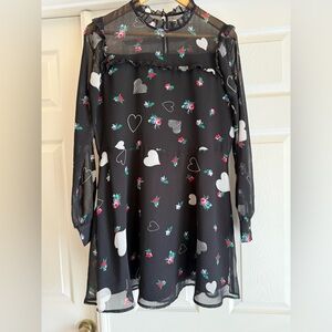 Avec Les Filles Women’s Black Floral & Heart Midi Dress Size Small Sheer No Belt